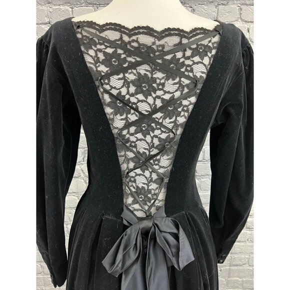Vintage Laura Ashley Black Velvet Dress Ball Gown Prom US Size 10 Puffer UK - Picture 3 of 8